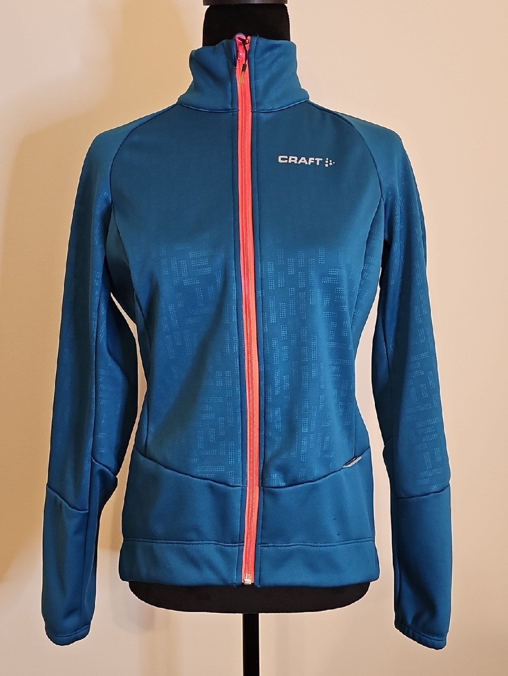Craft Teal-Blue Women's Zip-Up Active Jacket with Neon Orange Pink Zipper - Picture 5 of 6